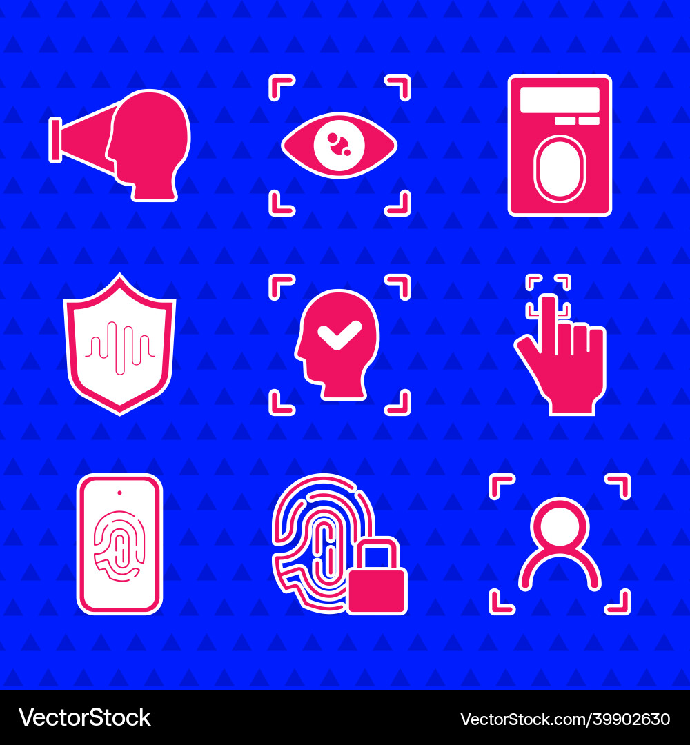 Set face recognition fingerprint with lock Set face recognition fingerprint with lock vector image