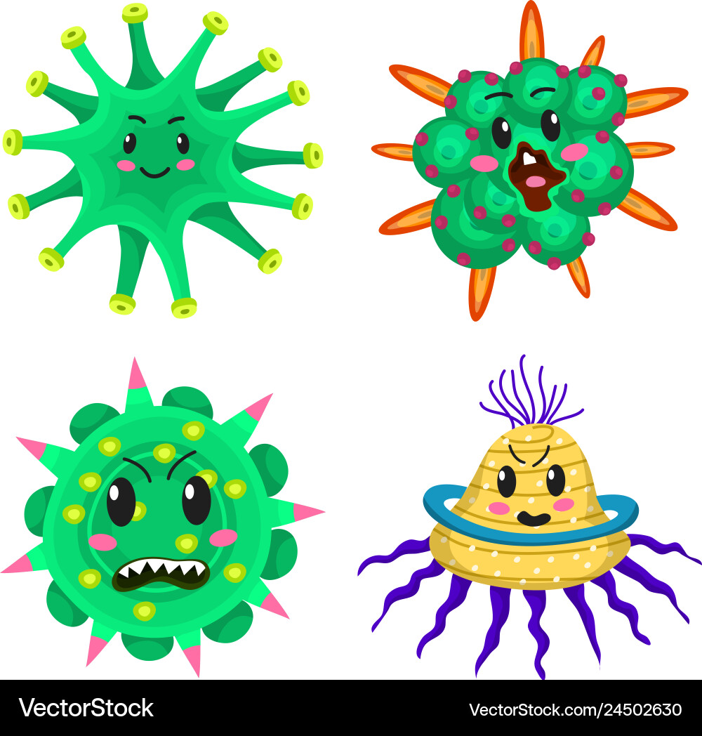 Set of bacteria characters cartoon cute germ Set of bacteria characters cartoon cute germ vector image