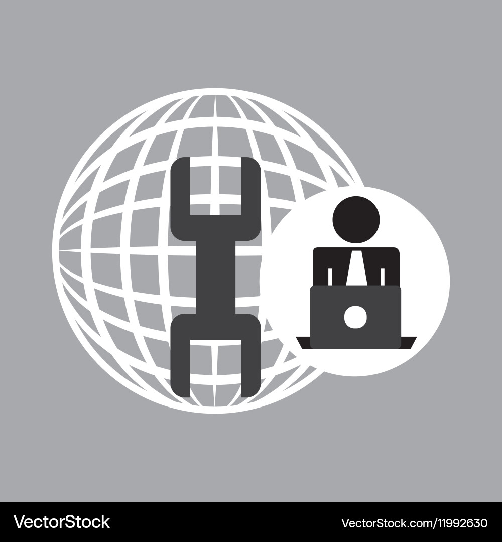 Silhouette programmer working laptop global vector image