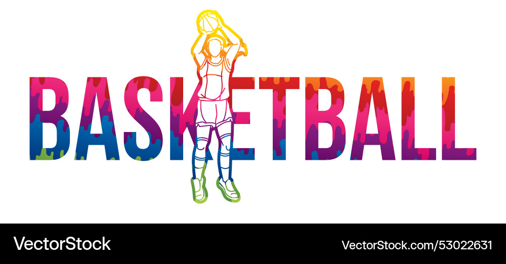 Basketball weibliche Spieler Aktion mit Schrift Vektorbild