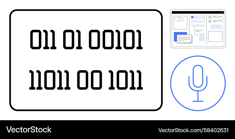Binary Code Web Interface with Microphone Vector Image