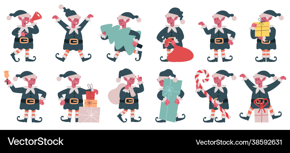 Christmas elf characters xmas santa claus little Christmas elf characters xmas santa claus little vector image