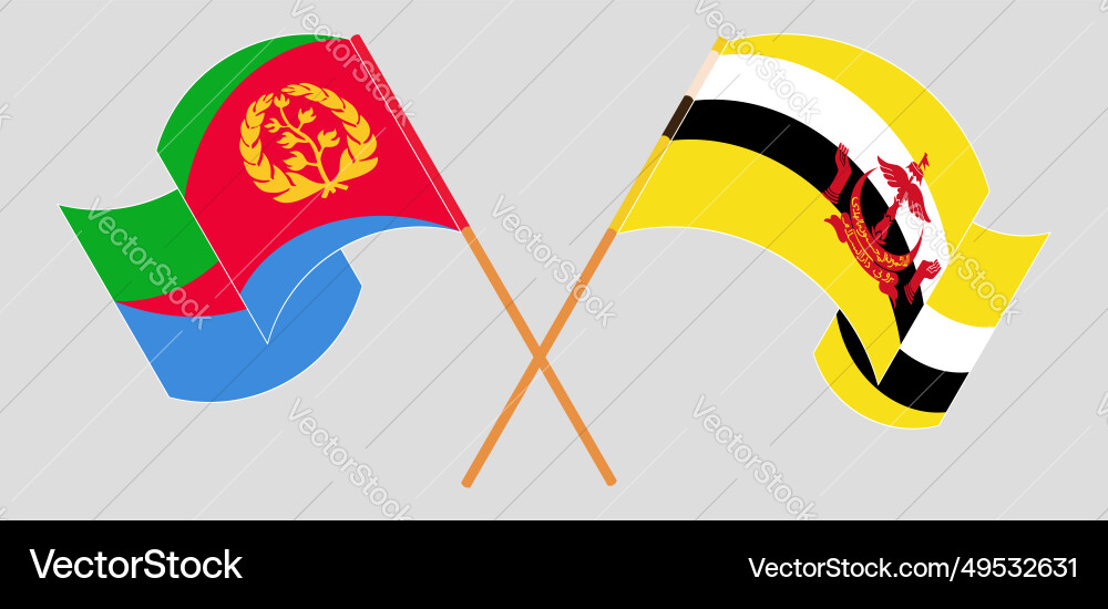 Crossed and waving flags of brunei eritrea Vector Image