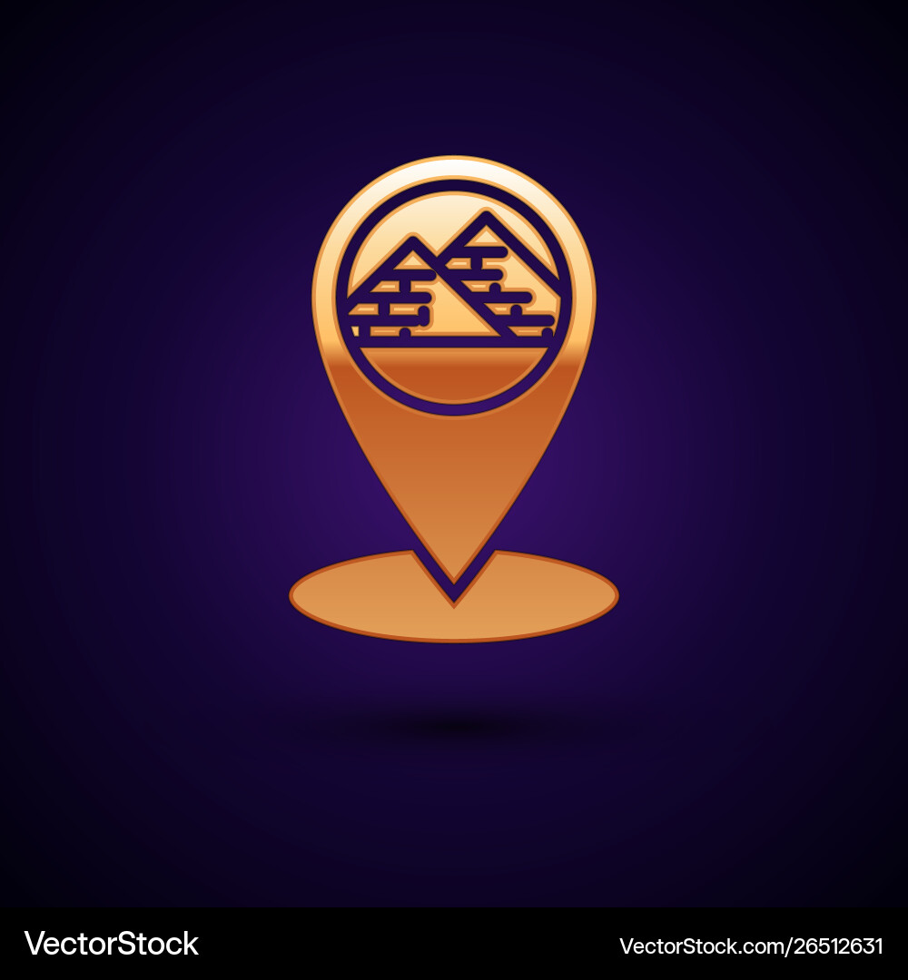 Gold map pointer with egypt pyramids icon isolated Gold map pointer with egypt pyramids icon isolated vector image