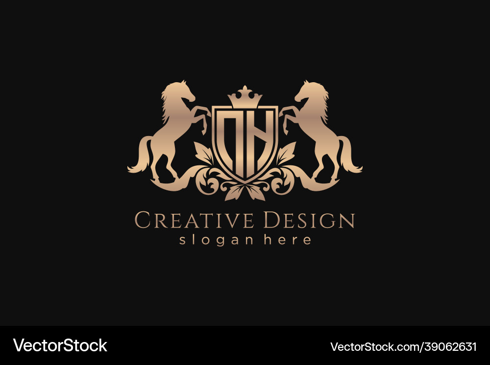 Initial nh retro golden crest with shield and two vector image