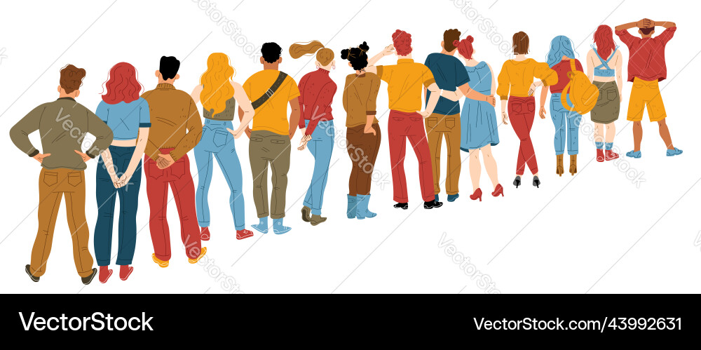 People queue from behind characters stand in line vector image