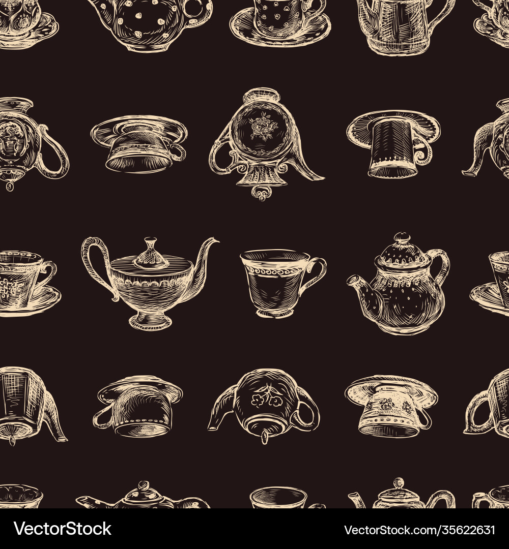 Seamless pattern sketches various teapots Seamless pattern sketches various teapots vector image