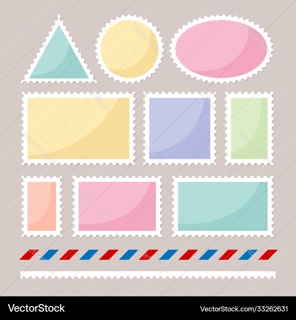 Set color postmarks with mail and mark borders vector image