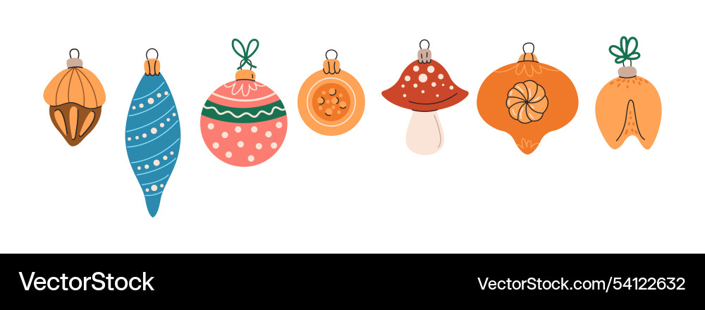 Christmas tree baubles flat color objects Vector Image