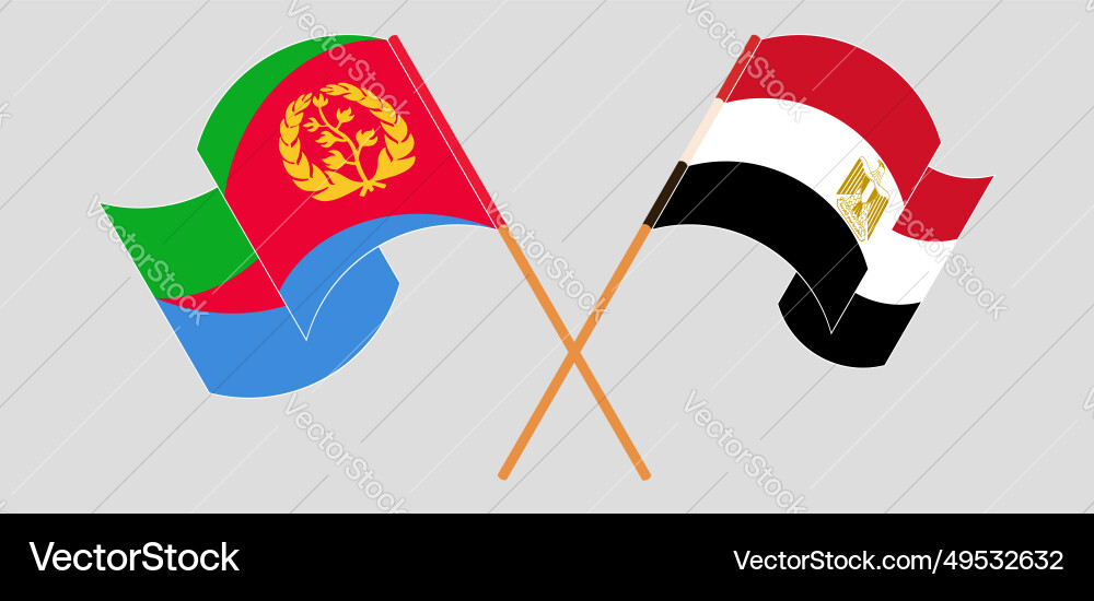 Crossed and waving flags of eritrea egypt Crossed and waving flags of eritrea egypt vector image