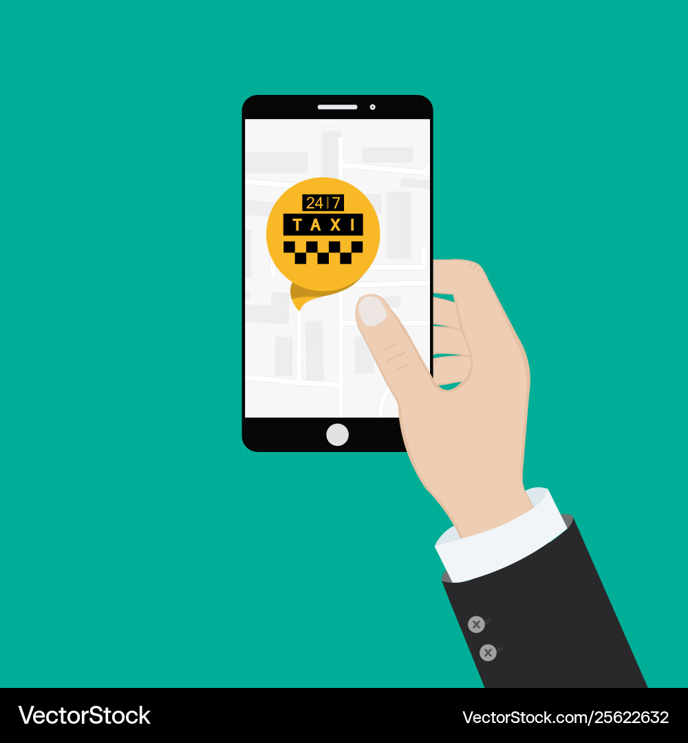 Online-Taxi auf Smartphone-Flachkarton bestellen Online-Taxi auf Smartphone-Flachkarton bestellen vektorbild