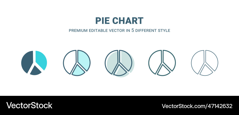 Pie chart icon in 5 different style outline Pie chart icon in 5 different style outline vector image