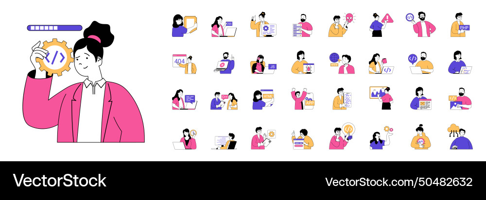 Programming concept with character situations mega Programming concept with character situations mega vector image