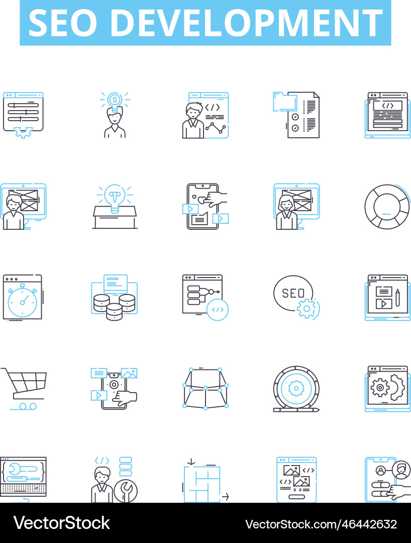 Seo development line icons set Seo development line icons set vector image