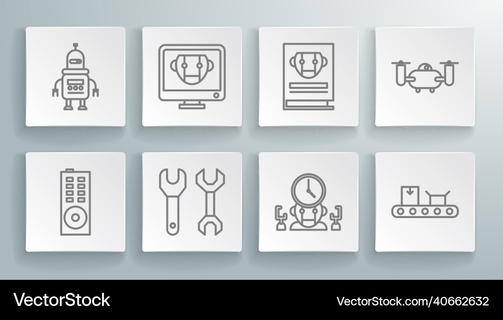 Set line remote control bot spanner robot Set line remote control bot spanner robot vector image