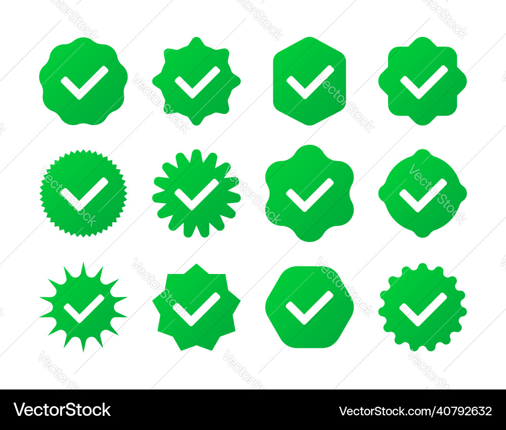 Set of green check mark badge icons verification Set of green check mark badge icons verification vector image