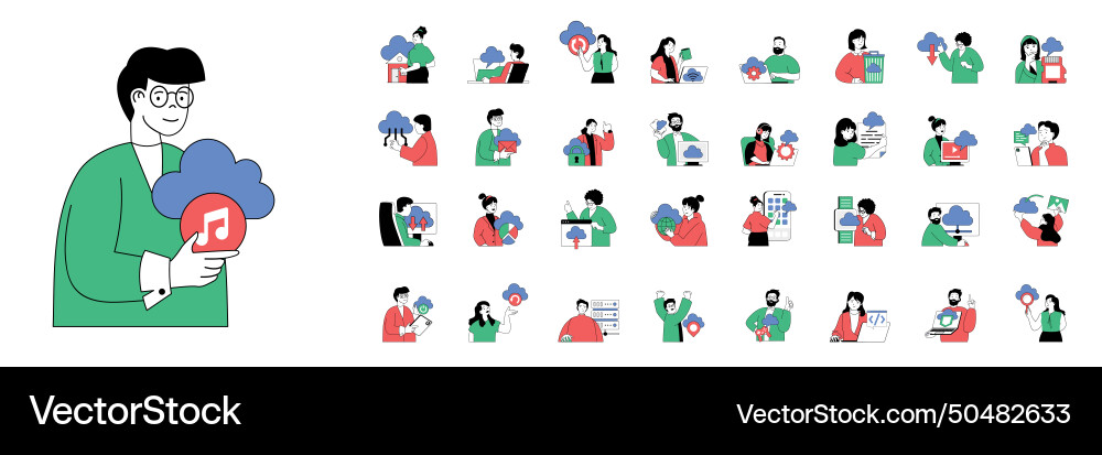 Cloud computing concept with character situations Cloud computing concept with character situations vector image