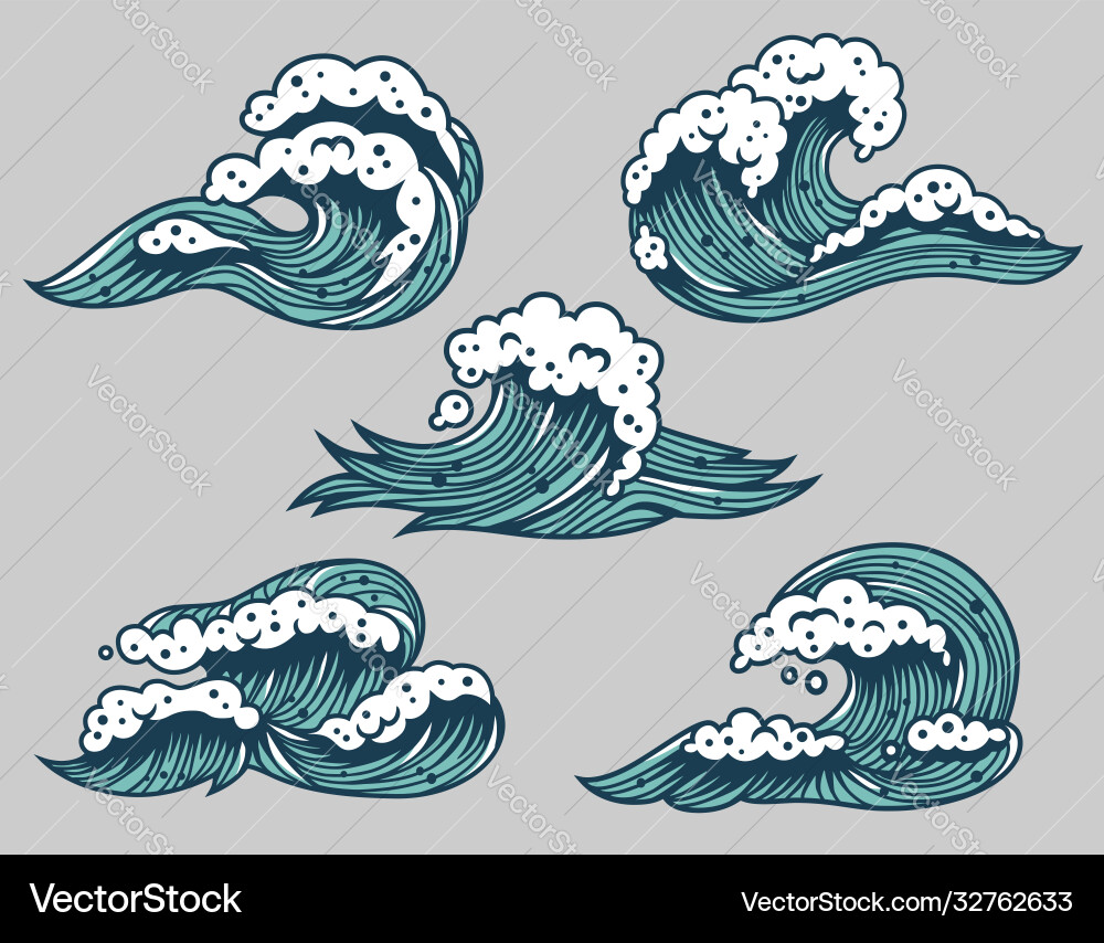 Colored set sea or ocean wave for marine design Colored set sea or ocean wave for marine design vector image