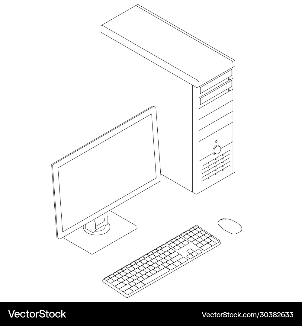 Contour a computer with system unit monitor Contour a computer with system unit monitor vector image