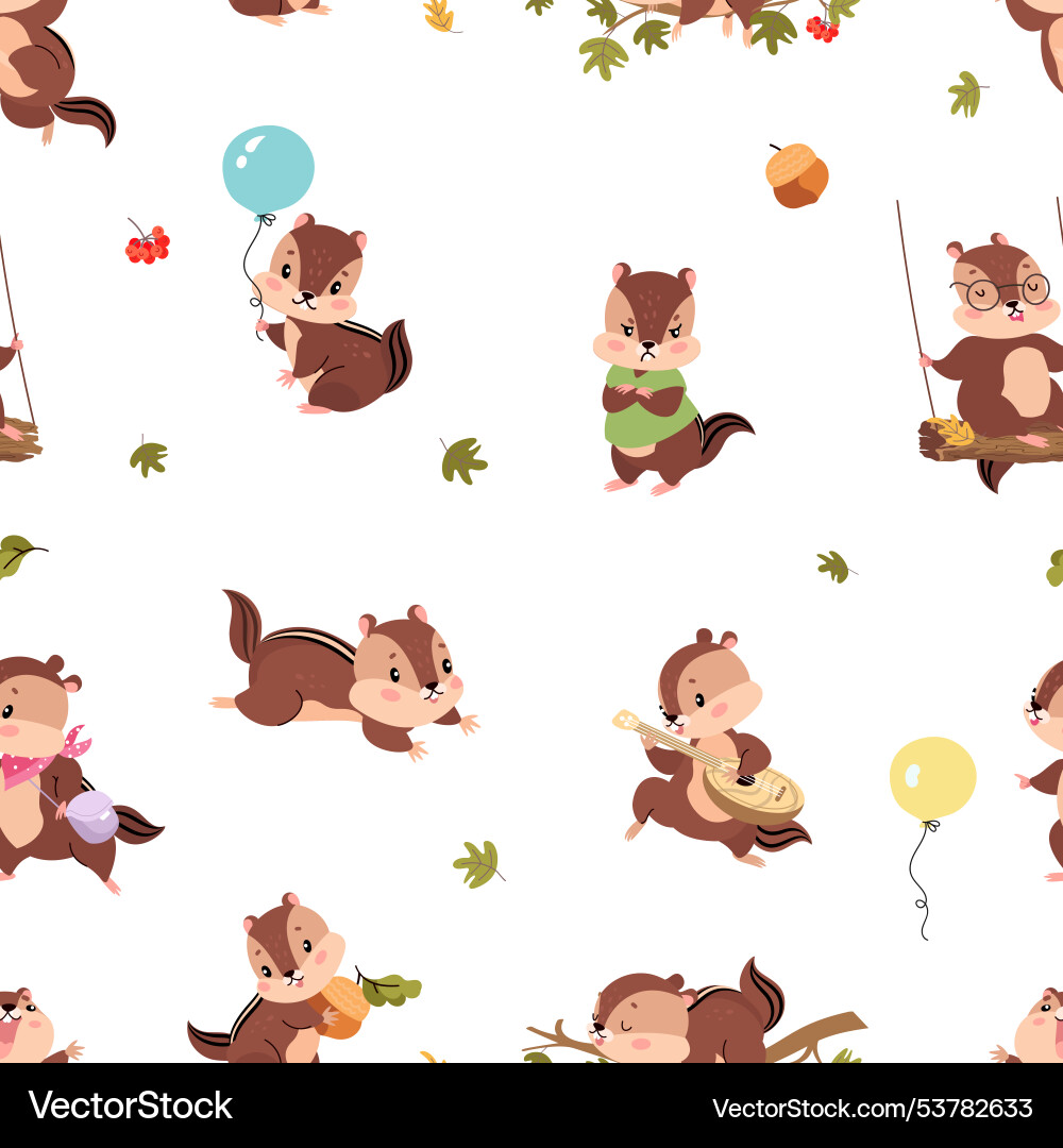 Cute cartoon chipmunks seamless pattern chipmunk Cute cartoon chipmunks seamless pattern chipmunk vector image