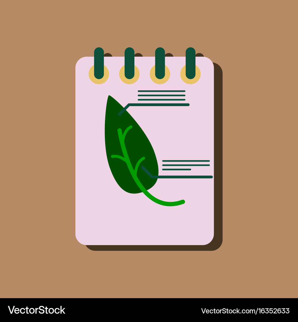 Flat icon design collection notebook and leaf vector image