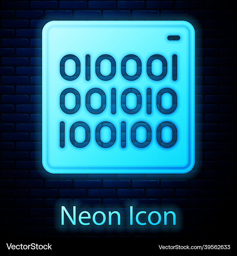 Glowing neon binary code icon isolated on brick Glowing neon binary code icon isolated on brick vector image