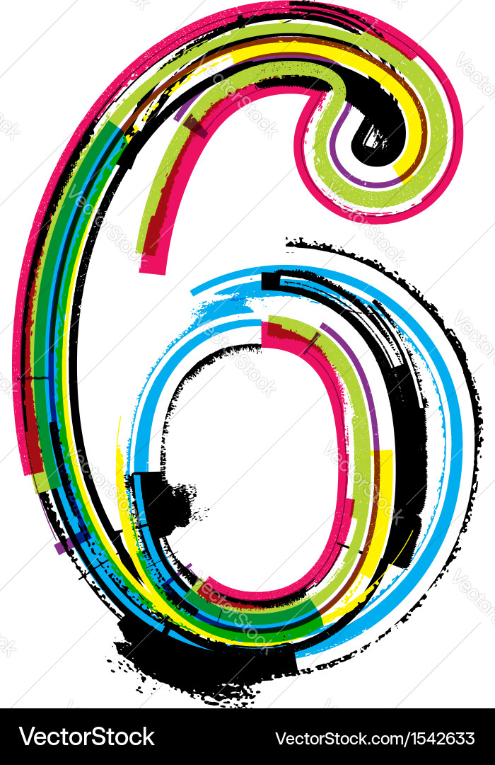 Grunge colorful font number 6 Vector Image