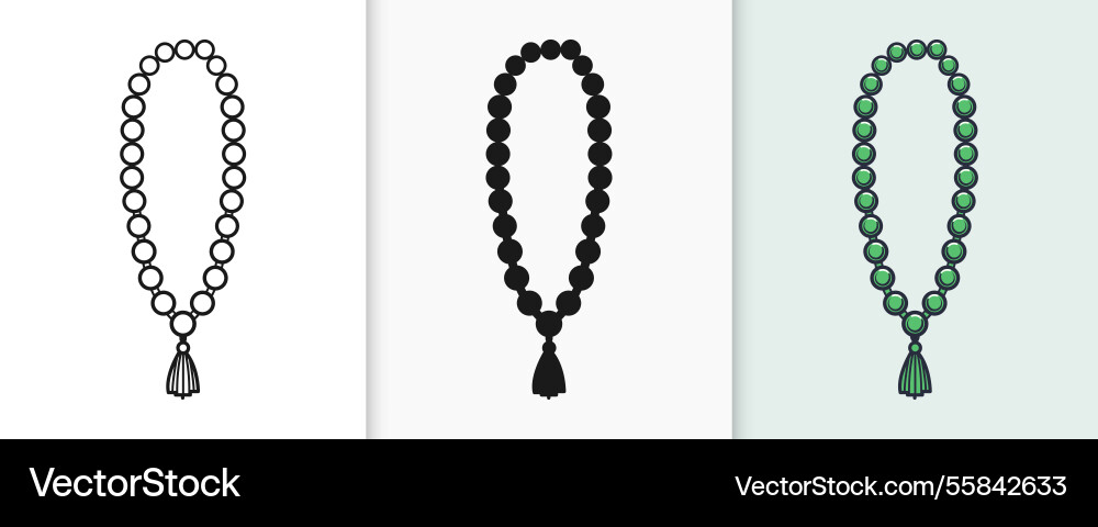 Islamic tasbih outline and silhouette icon set Islamic tasbih outline and silhouette icon set vector image