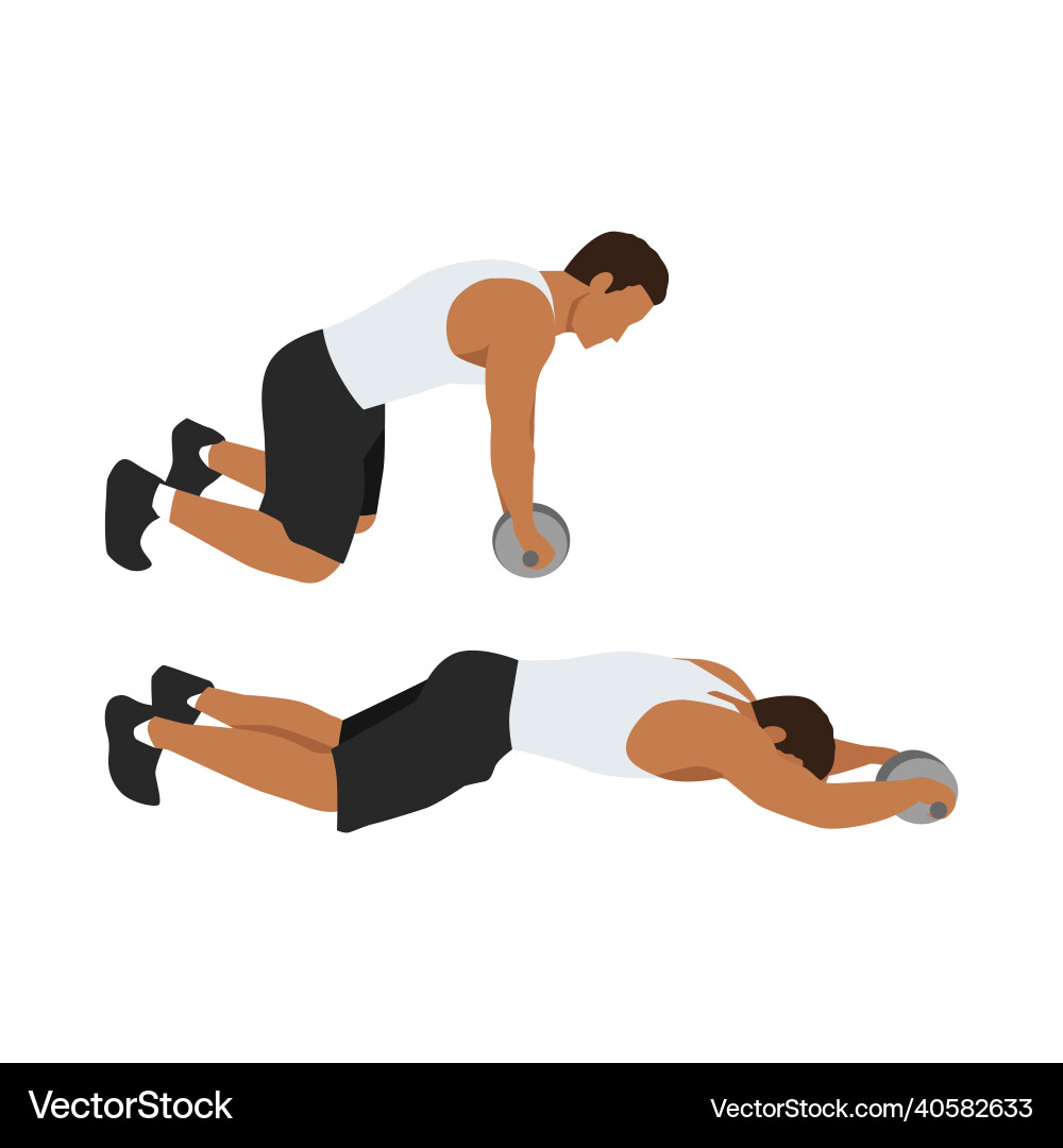 Man doing abdominal roller exercise side view Man doing abdominal roller exercise side view vector image