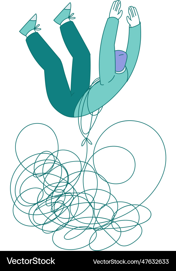 Man falling down with clutter or tangled skein Vector Image