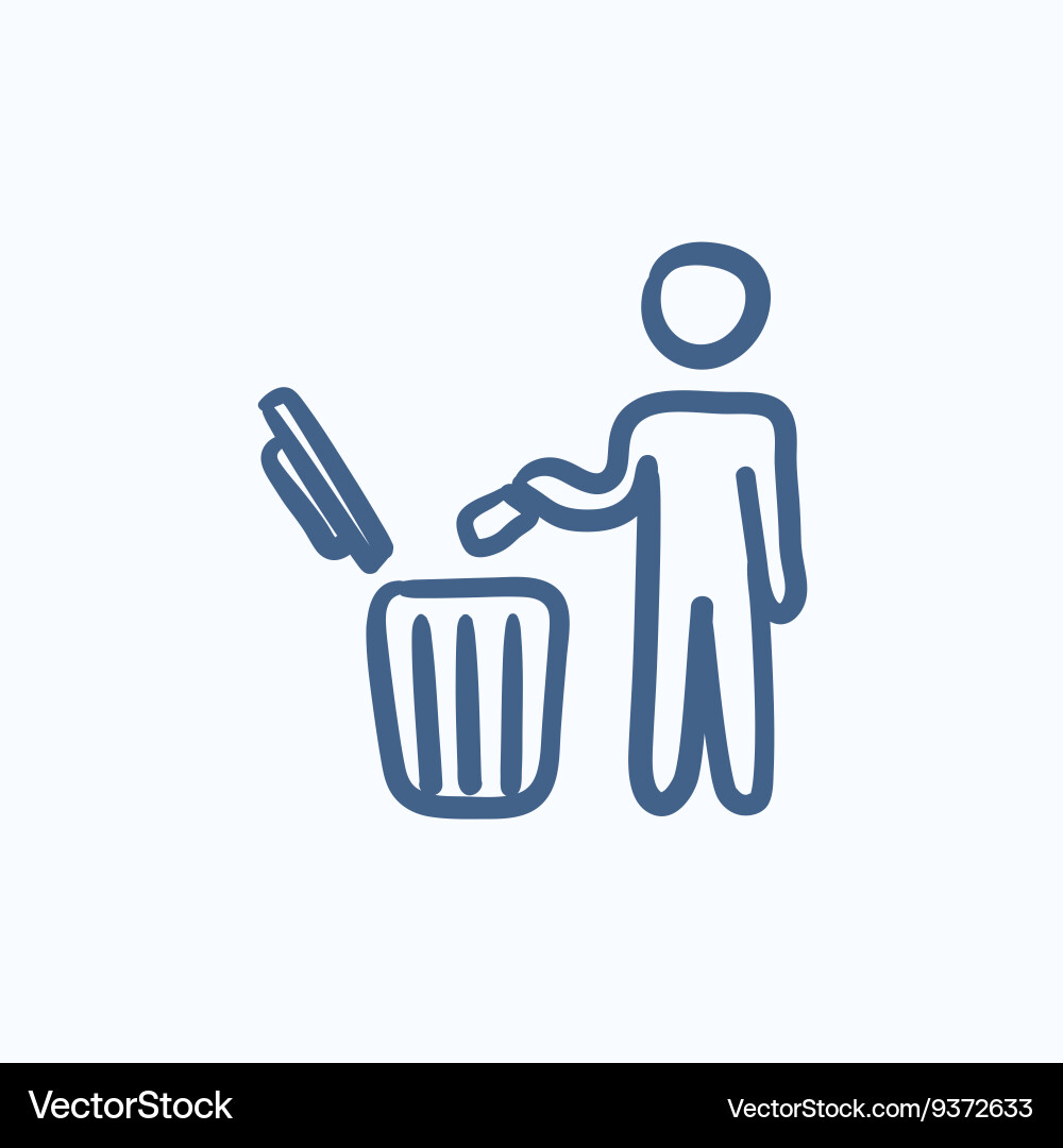 Man throwing garbage in a bin sketch icon vector image