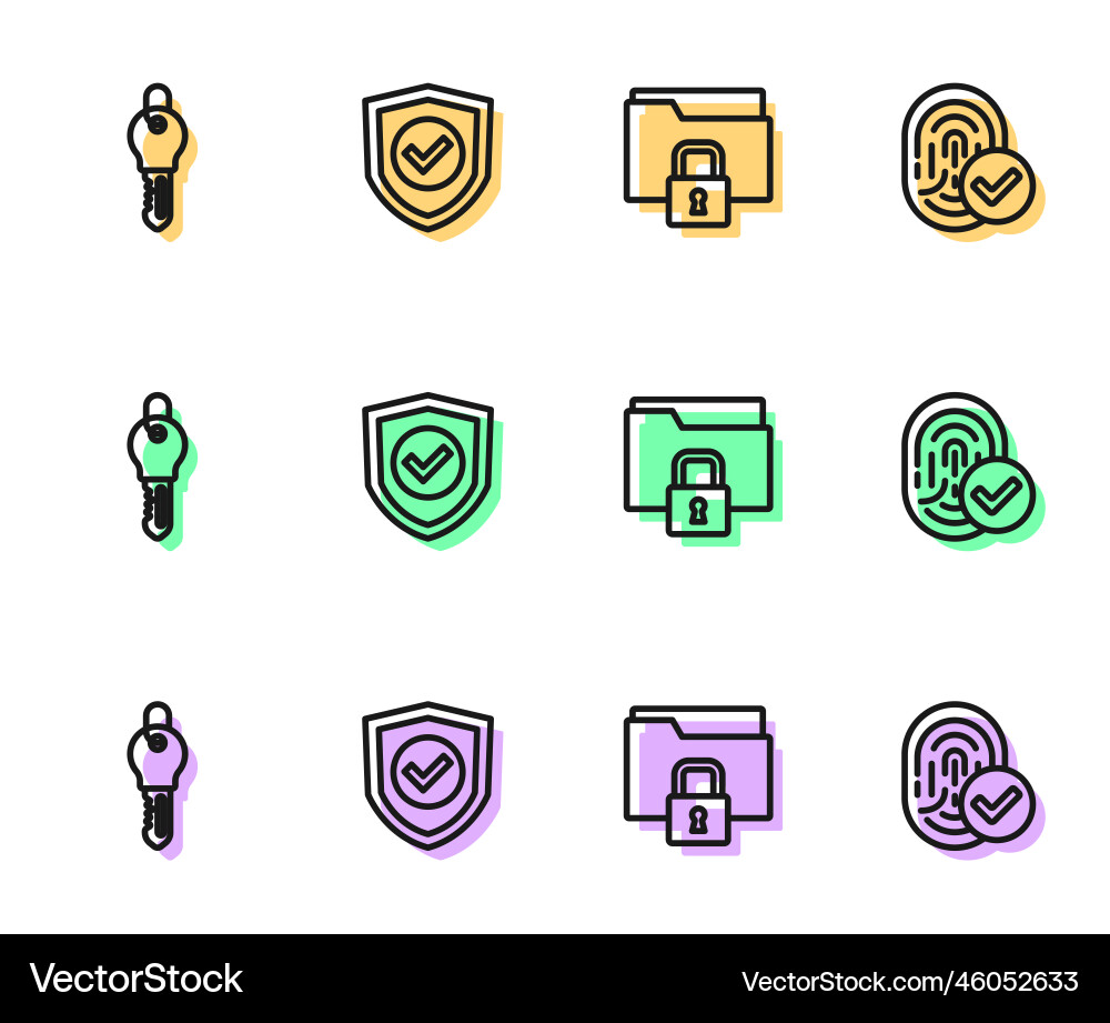 Set line folder and lock key shield with check vector image