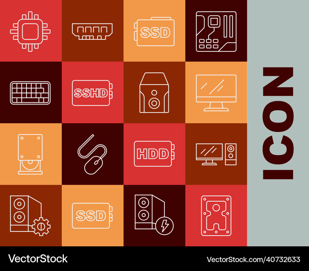 Set line hard disk drive hdd computer monitor Set line hard disk drive hdd computer monitor vector image