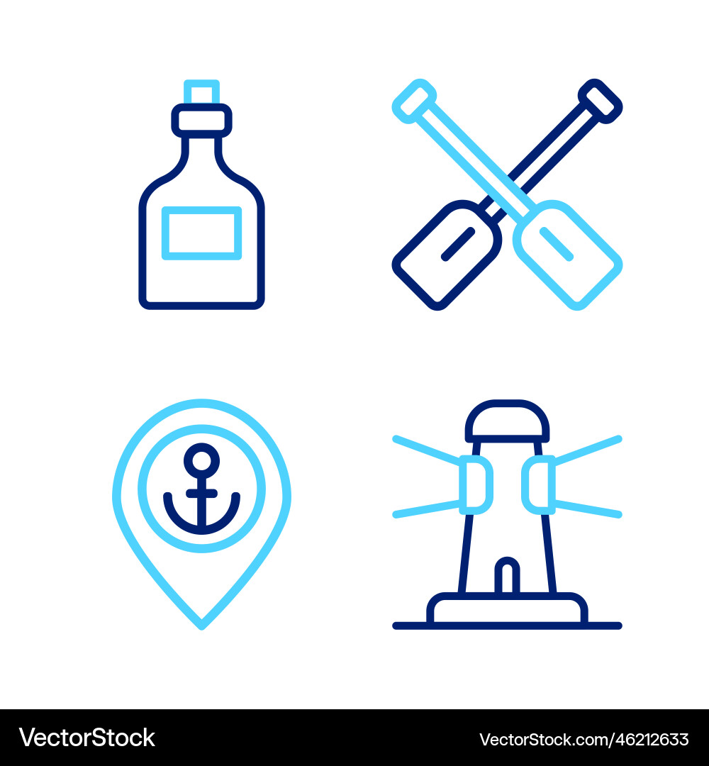 Set line lighthouse location with anchor paddle Vector Image