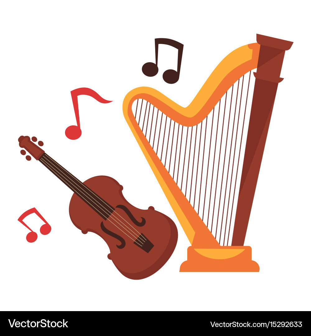 Stringed Instruments and Musical Notes Vector Image