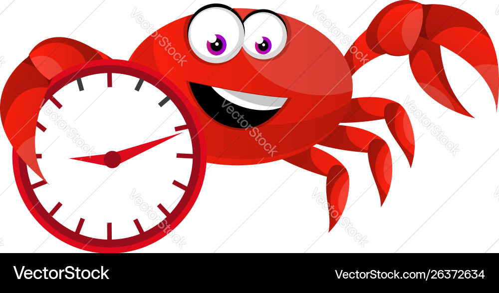 Crab with clock on white background Vector Image