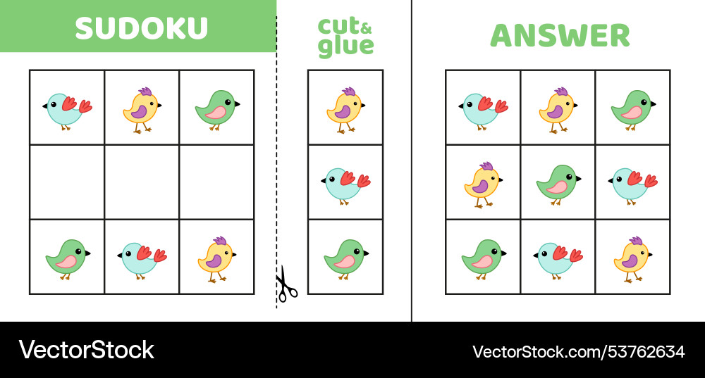 Easy sudoku with three birds game puzzle Vector Image