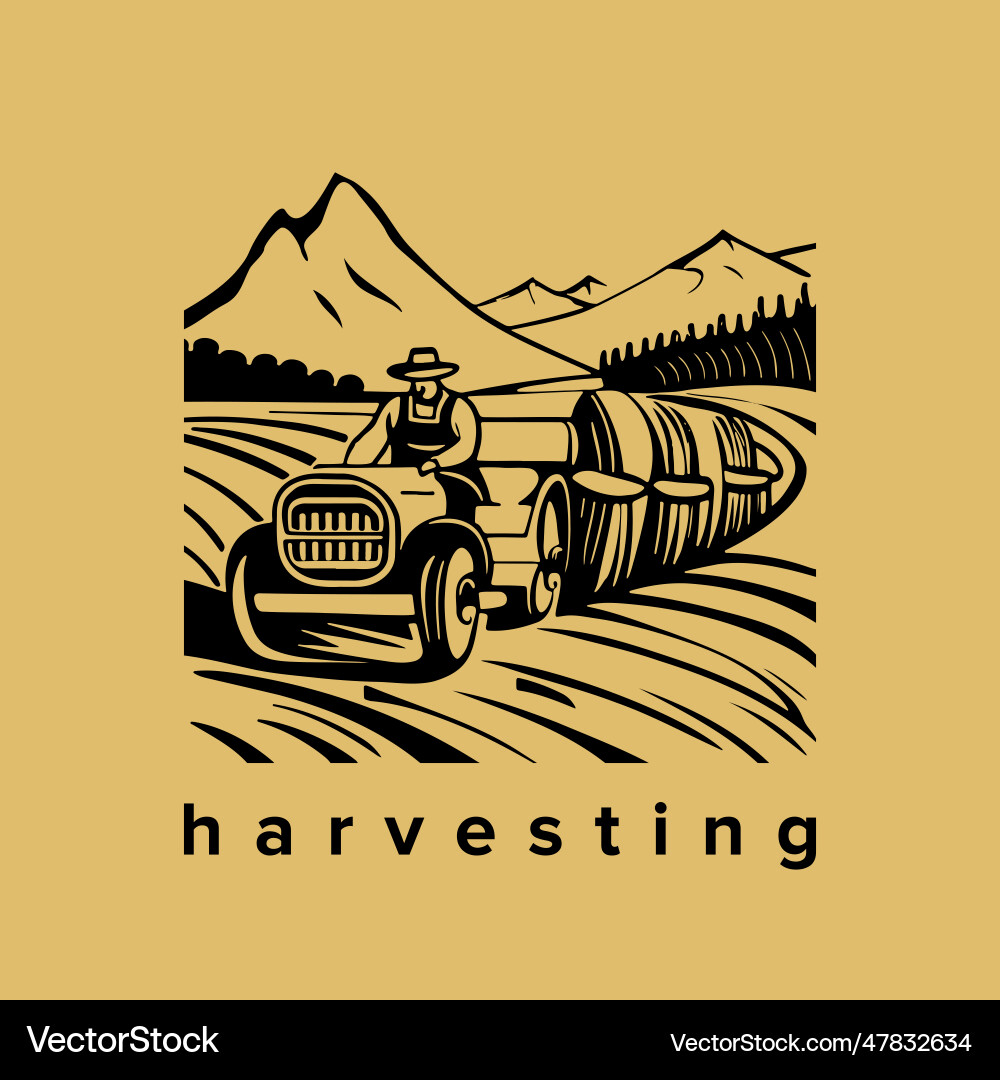 Farmer on tractor linear of a dedicated Farmer on tractor linear of a dedicated vector image