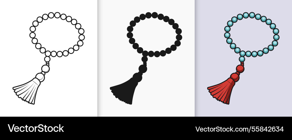 Islamic tasbih outline and silhouette icon set Islamic tasbih outline and silhouette icon set vector image