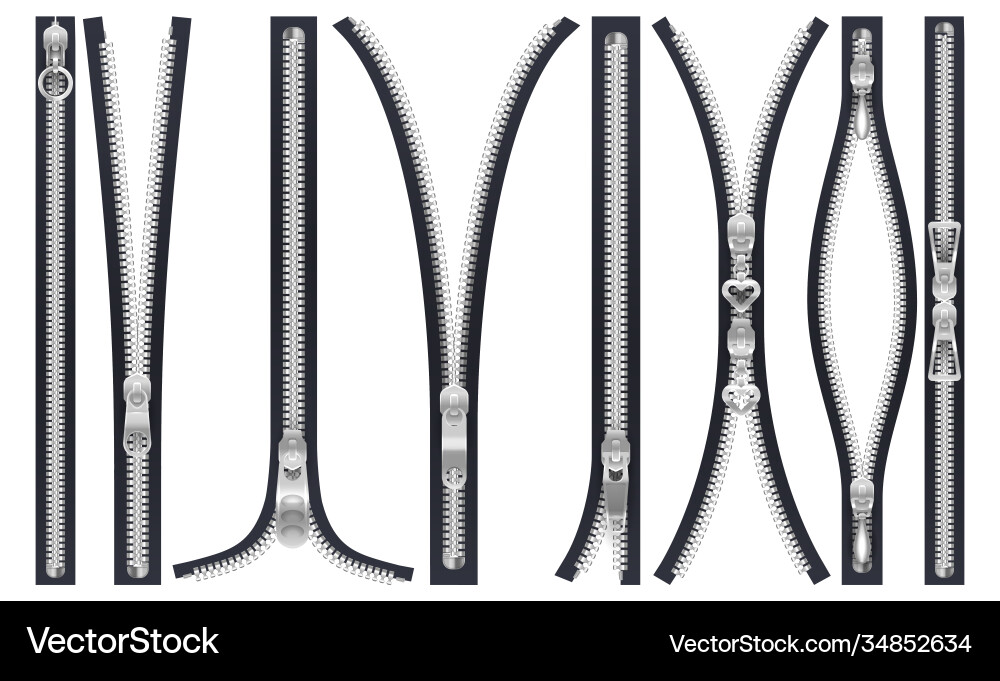 Isolated Zipper Set with Heart Fastener Vector Image