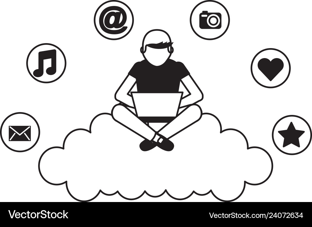 Man using laptop sitting on cloud computing social Vector Image