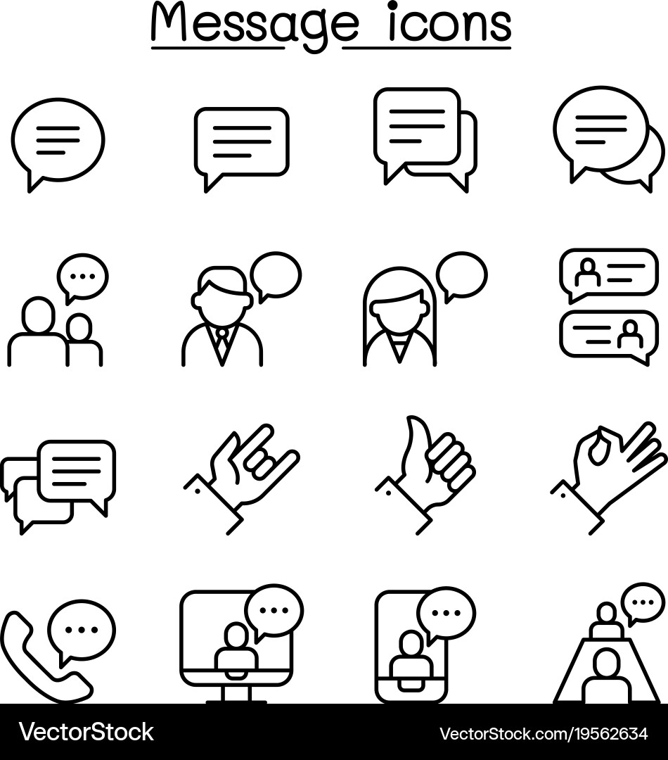 Message chat discussion icon set in thin line vector image