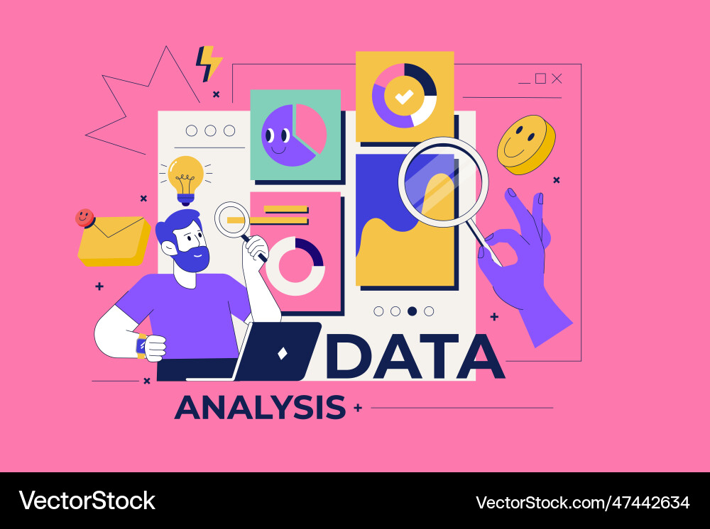 Modern flat line concept of data analysis vector image