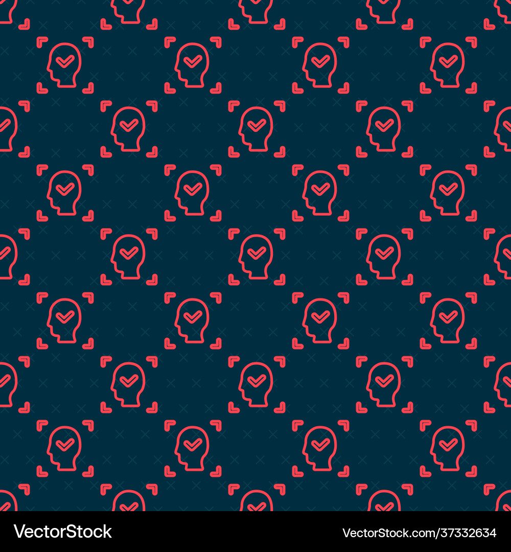 Red line face recognition with check mark icon Red line face recognition with check mark icon vector image