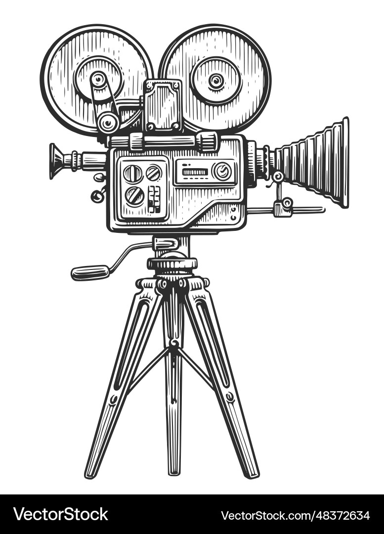 Retro video camera on a tripod filming Retro video camera on a tripod filming Vector Image