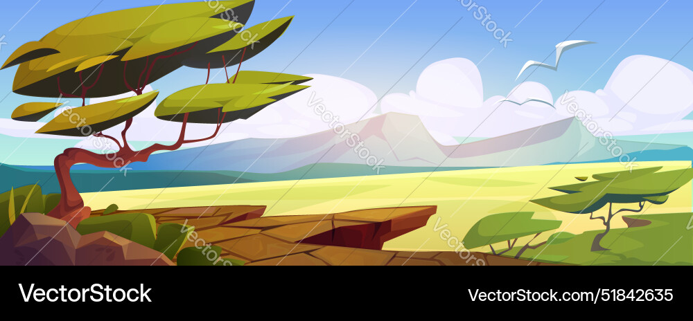 African savannah landscape with grassland and tree African savannah landscape with grassland and tree vector image