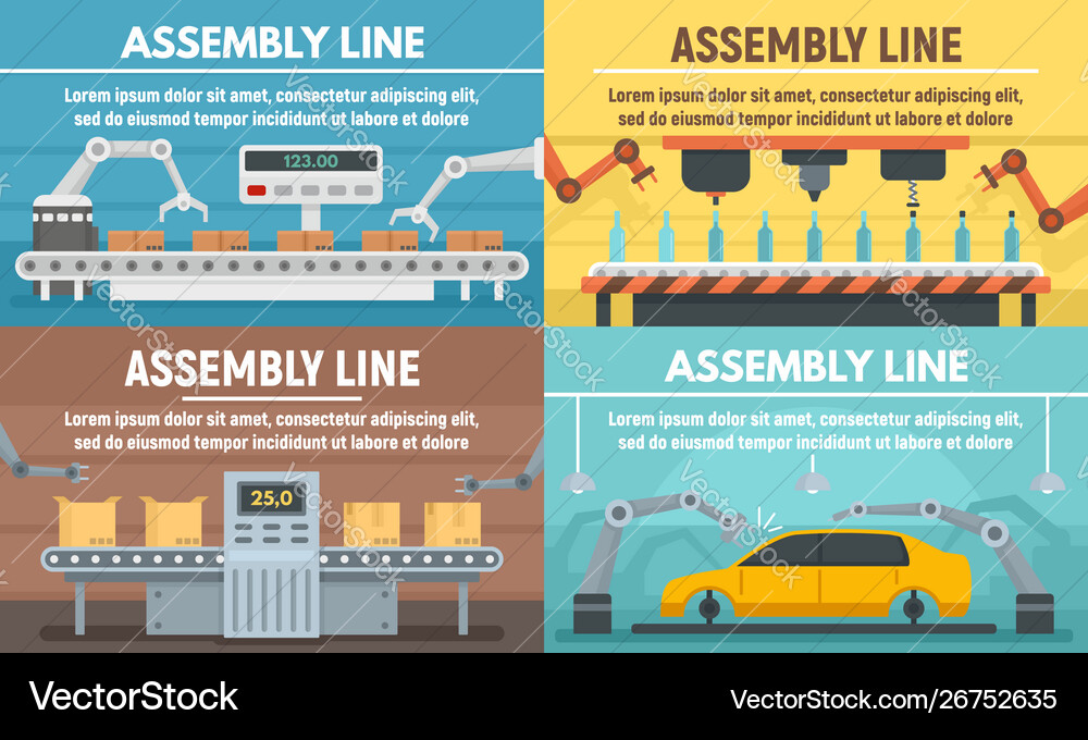 Assembly line banner set flat style vector image