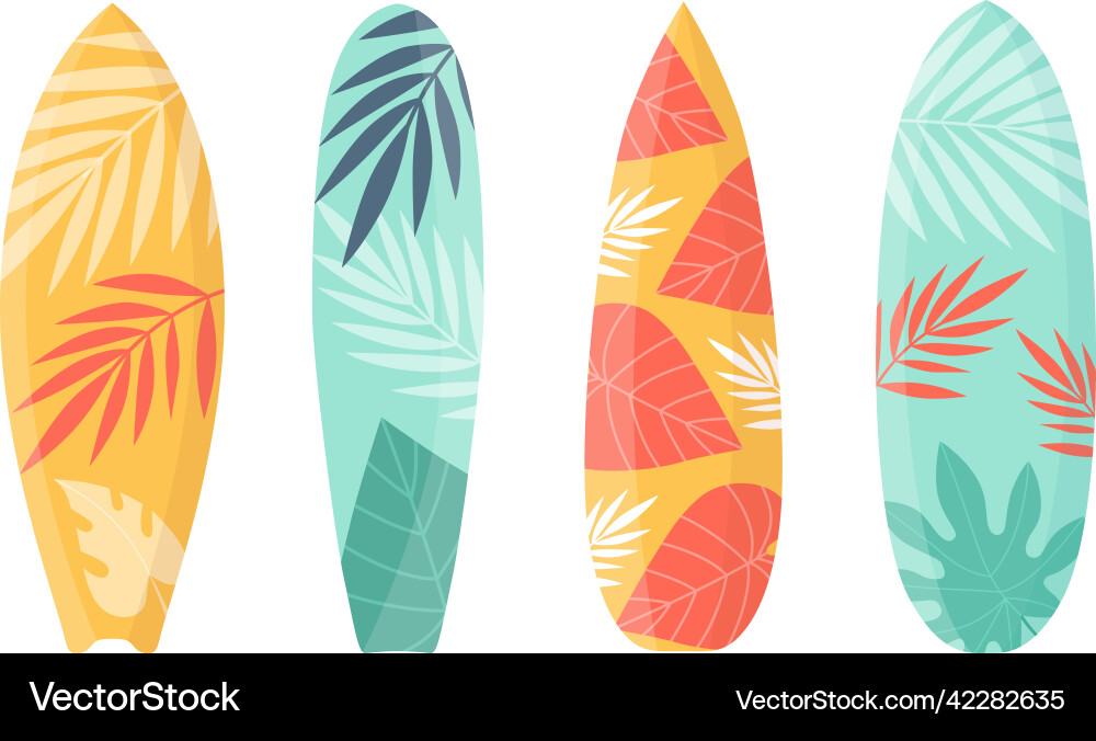 Cartoon surfing board collection for surf on wave Cartoon surfing board collection for surf on wave vector image