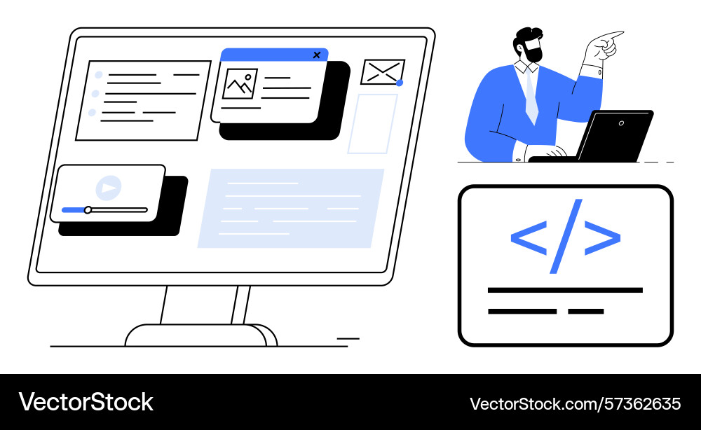 Developer presenting programming concepts Developer presenting programming concepts vector image