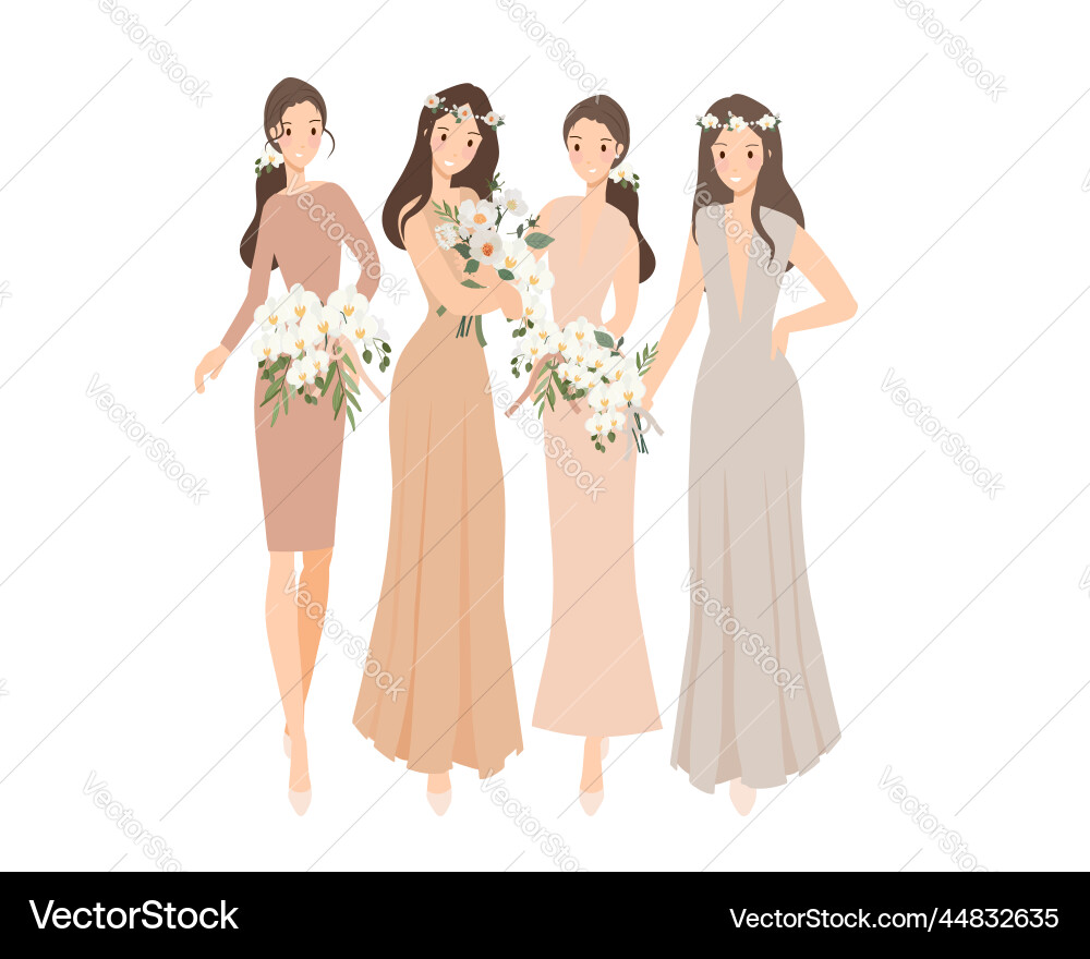 Elegant Bride and Bridesmaids – Lizenzfreie Vektorgrafik | VectorStock, image size:1000x880